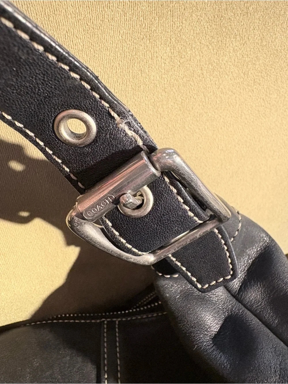 COACH Medium Hobo Leather Shoulder Crossbody Bag in Black with Silver Hardware